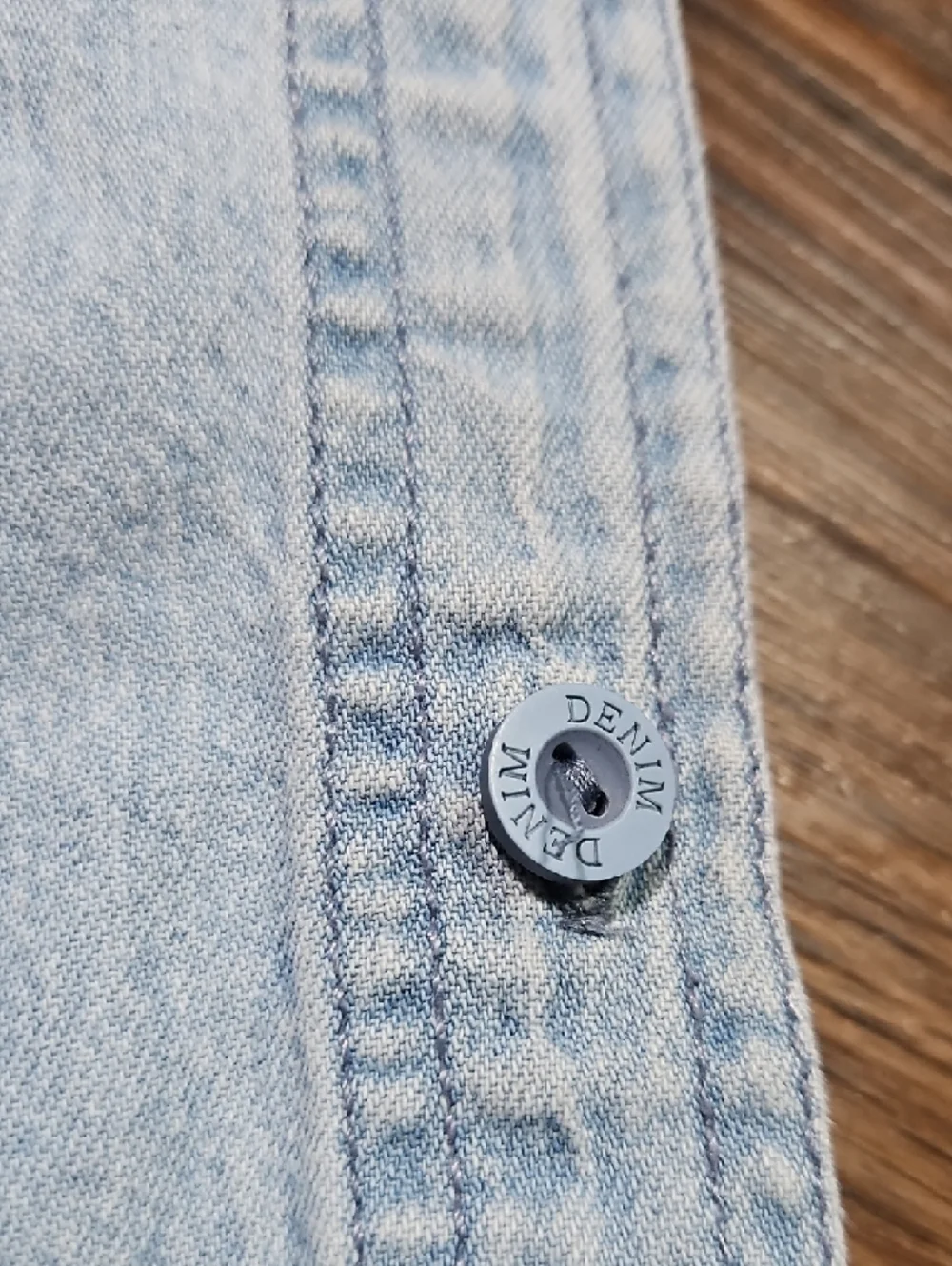 Vintage Light Wash Denim Button-Down Shirt with Cardinal Embroidery, Size Large - Picture 13 of 13